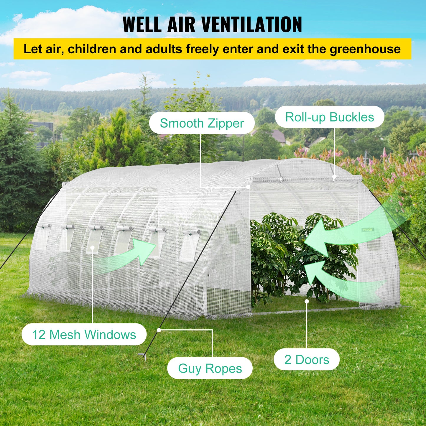 VEVOR Walk-in Tunnel Greenhouse, 20 X 10 X 7 Ft Portable Plant Hot House W Galvanized Steel Hoops, White