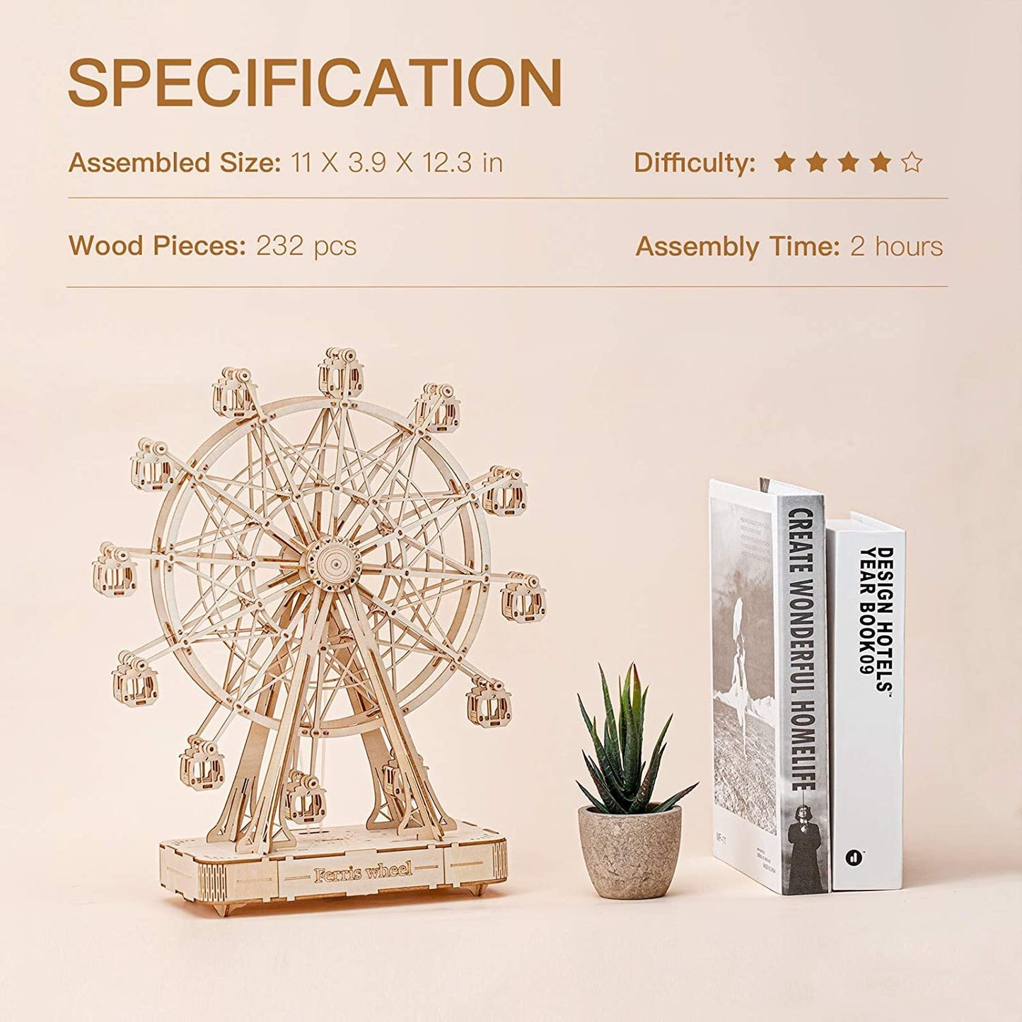 Robotime DIY Wooden Rotatable Ferris Wheel