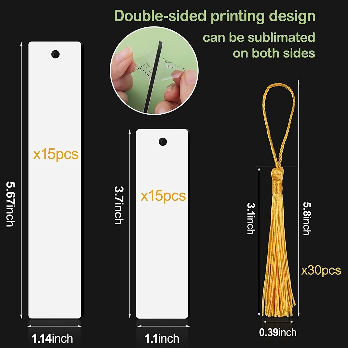 30pcs Dye Sublimation Blank Bookmark MDF With Color Tassel
