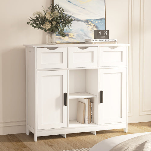 Wooden Floor Cabinet,with Drawers And Shelves Storage