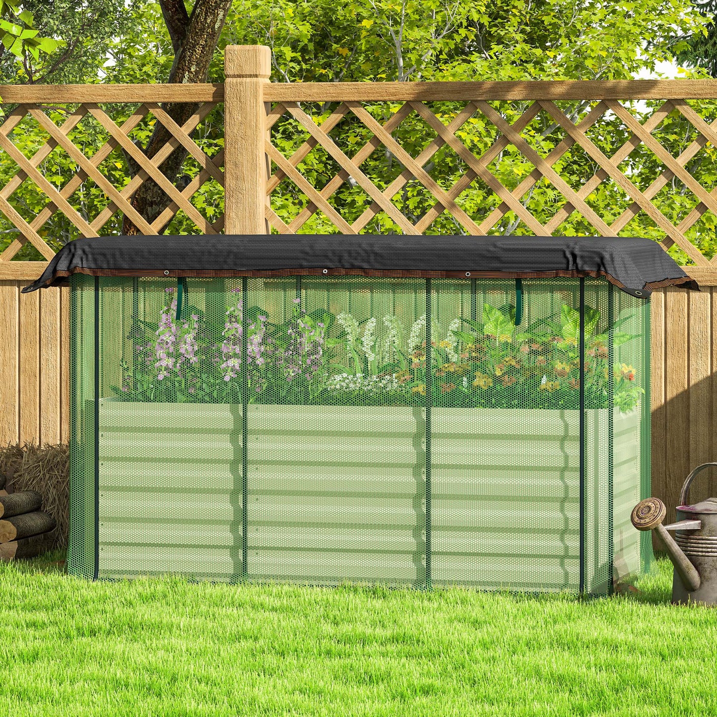 Galvanized Steel Planter Box with Crop Cage and Shade Cloth, Raised Garden Bed