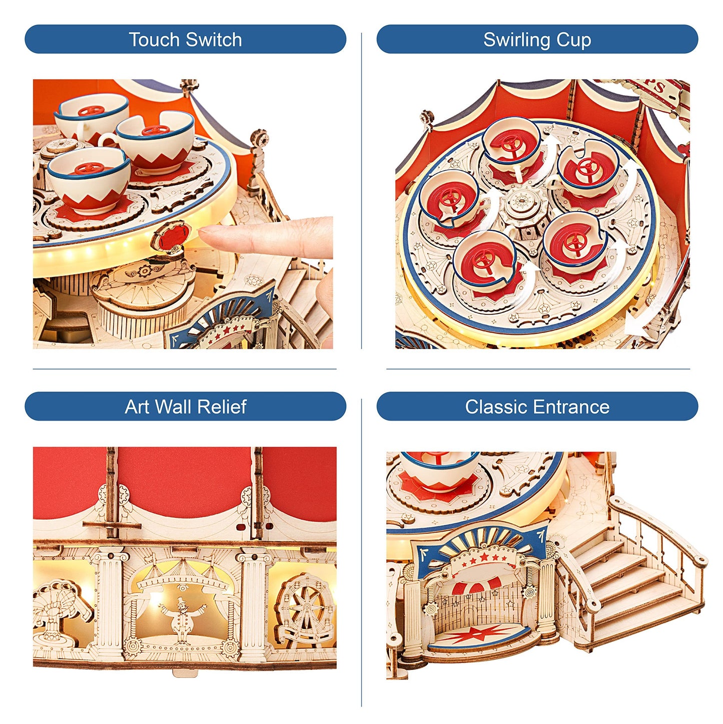 Robotime RokrTilt-A-Whirl DIY Music Box Building Block Amusement Park Series