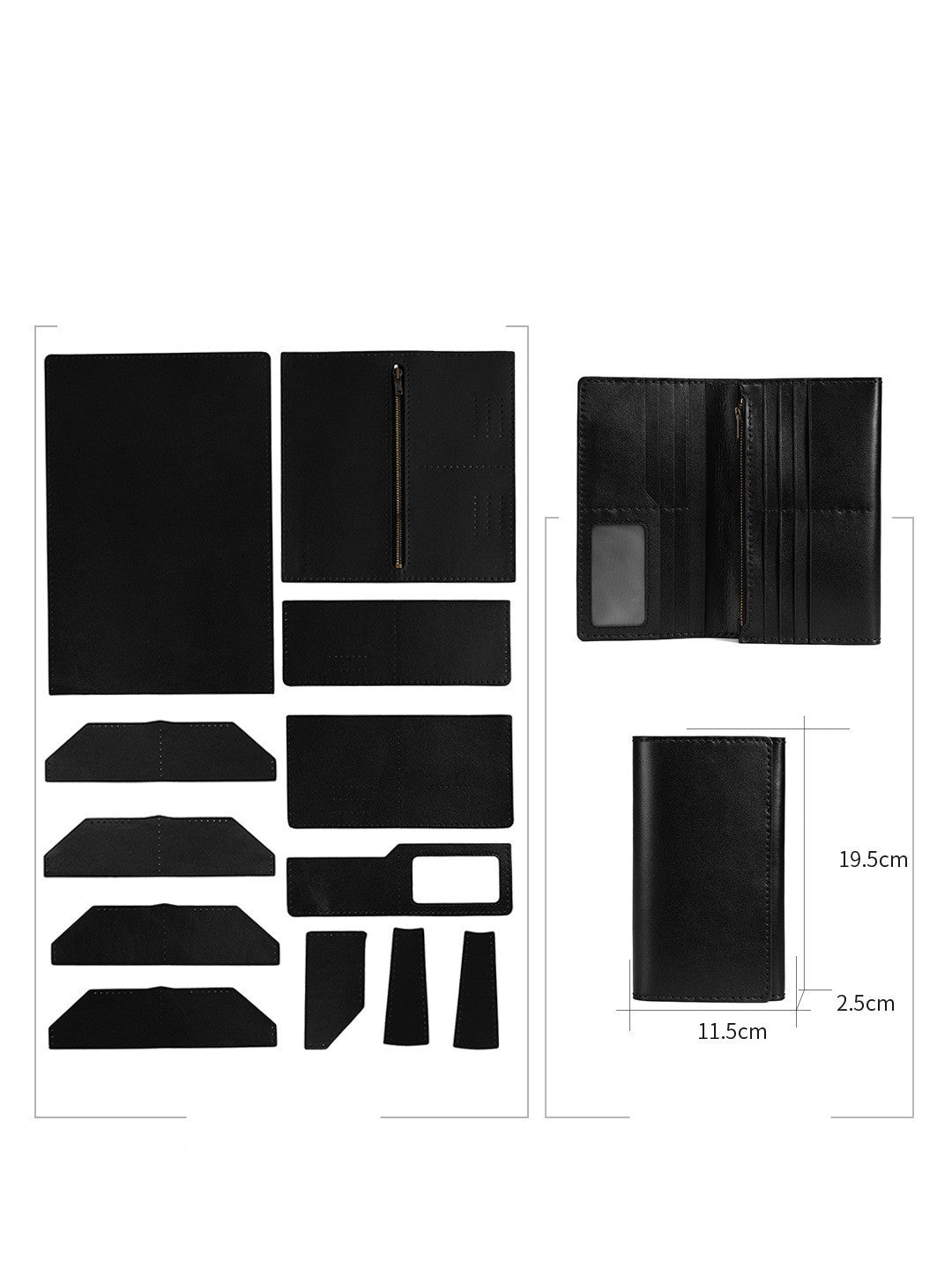 Cowhide Leather Sewing Kit Men's Long Wallet