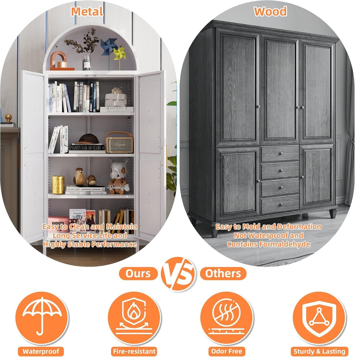 Tall Arched Storage Cabinet With Doors And Shelves
