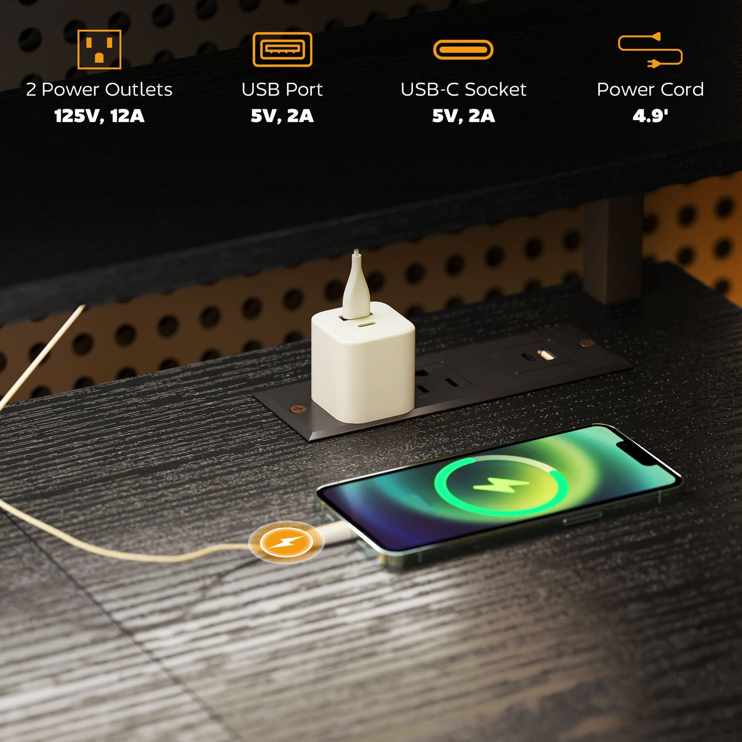 Computer Desk With Storage With Power Outlets And LED Lights