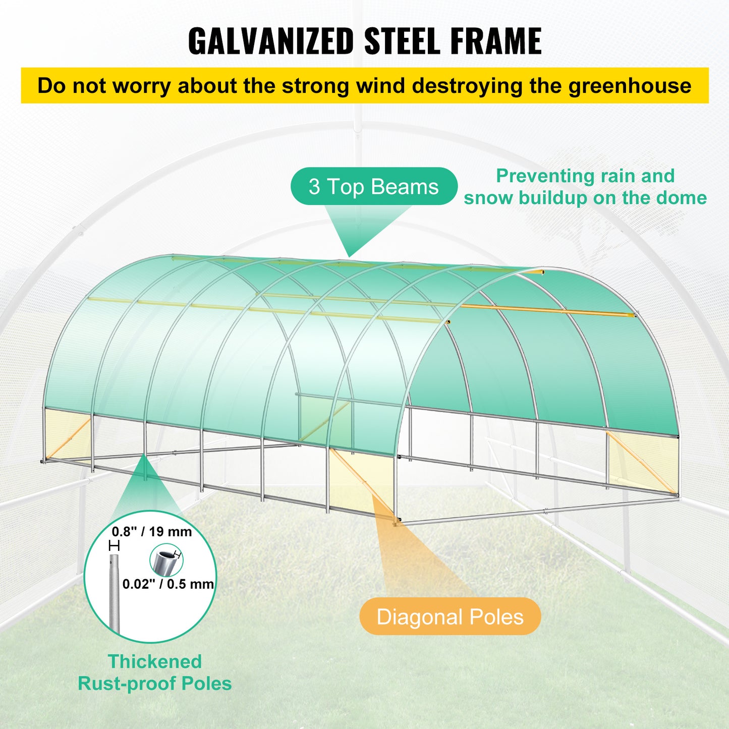 VEVOR Walk-in Tunnel Greenhouse, 20 X 10 X 7 Ft Portable Plant Hot House W Galvanized Steel Hoops, White