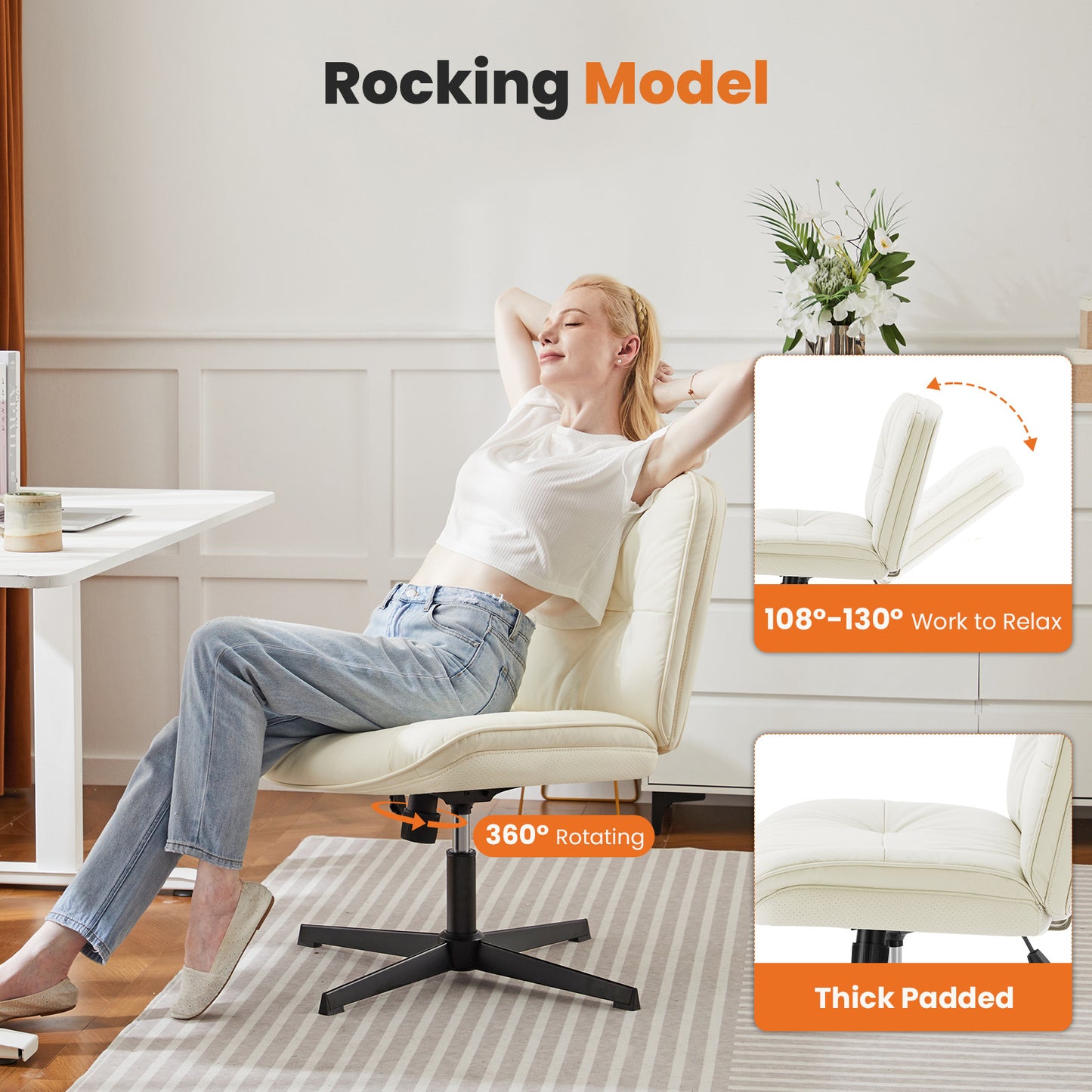 Armless Office Desk Wide Seat No Wheels