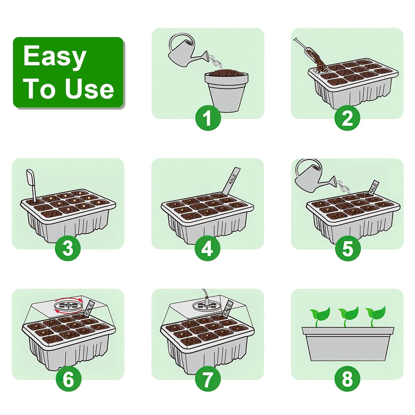5Packs Seed Starter Tray With Grow Light
