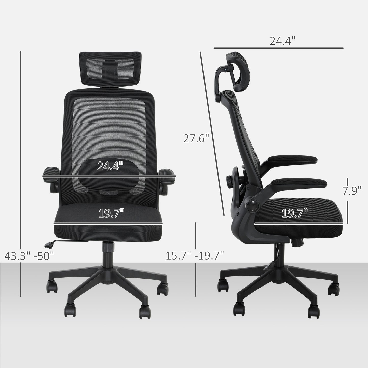 Mesh Office Chair, With Flip-up Armrest, Rotatable Headrest, Adjustable Lumbar Support