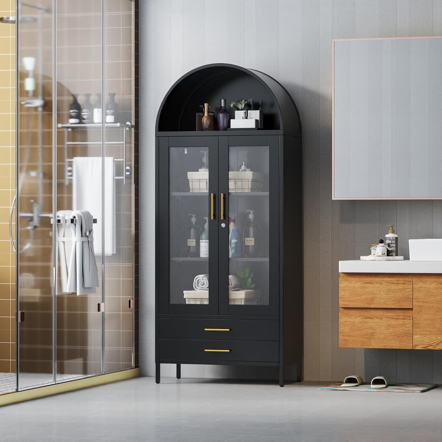 Tall Metal Arched Cabinet