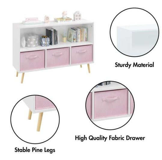 Children's Bookcase With Foldable Fabric Drawers, Children's Book Display