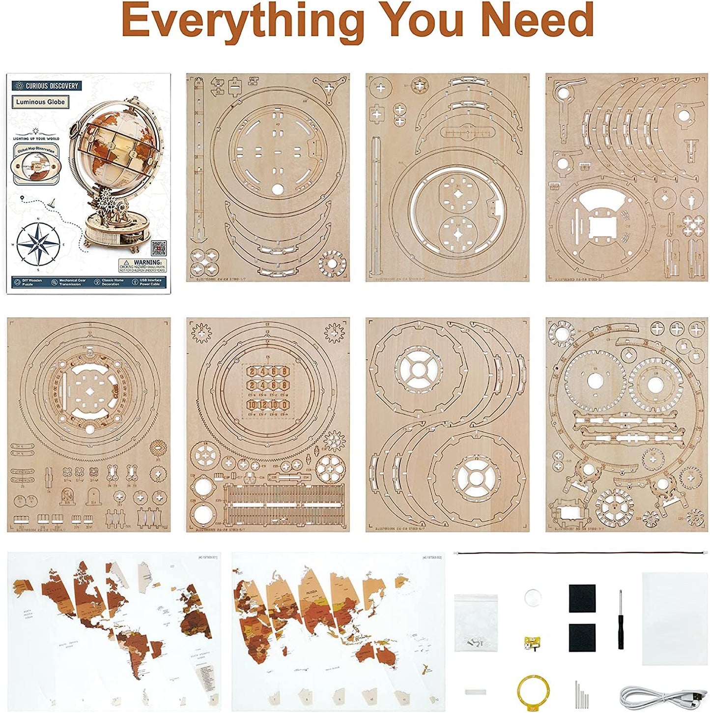 Luminous Globe 3D Wooden Puzzle STEM Kit