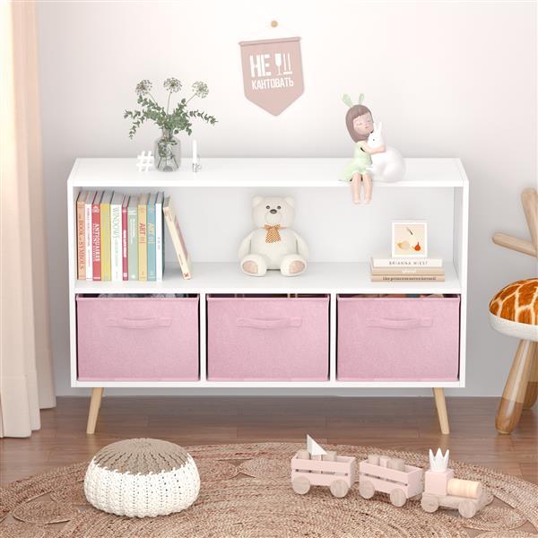 Children's Bookcase With Foldable Fabric Drawers, Children's Book Display