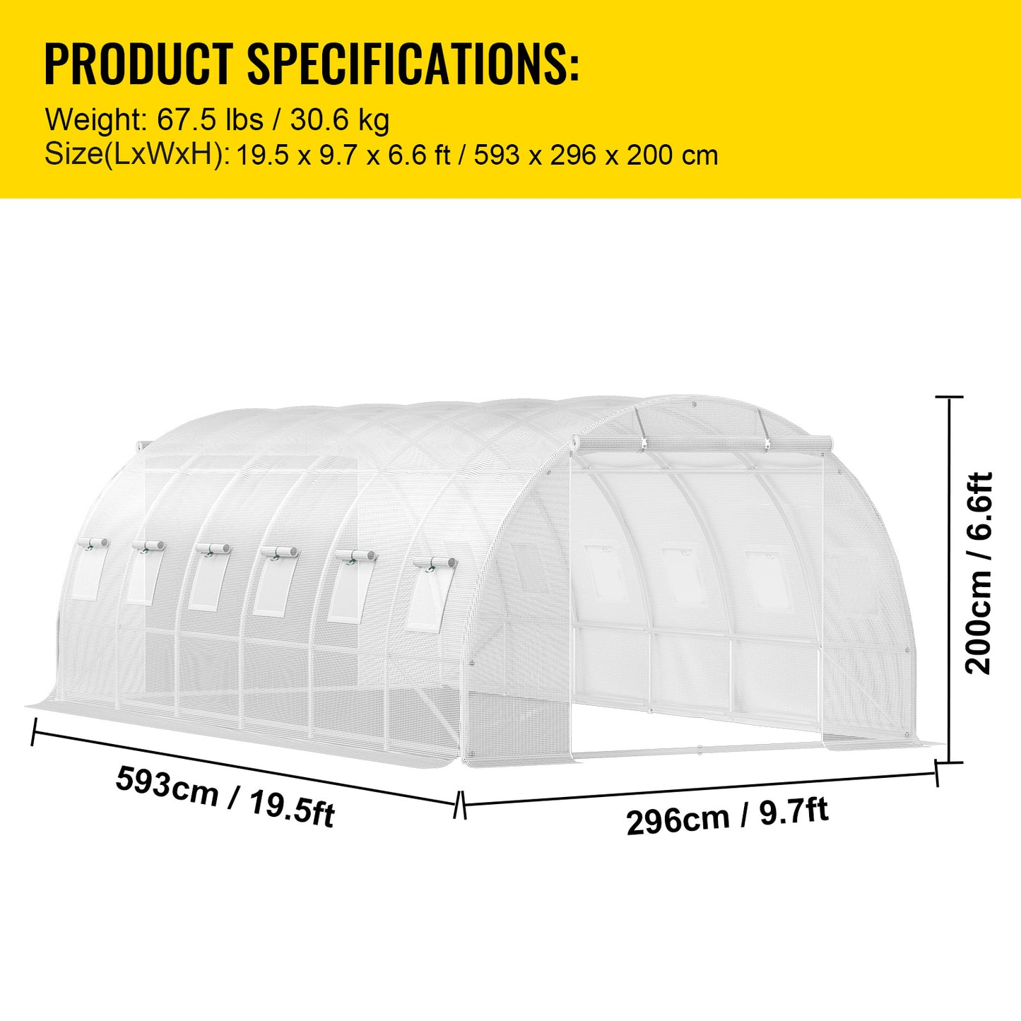 VEVOR Walk-in Tunnel Greenhouse, 20 X 10 X 7 Ft Portable Plant Hot House W Galvanized Steel Hoops, White