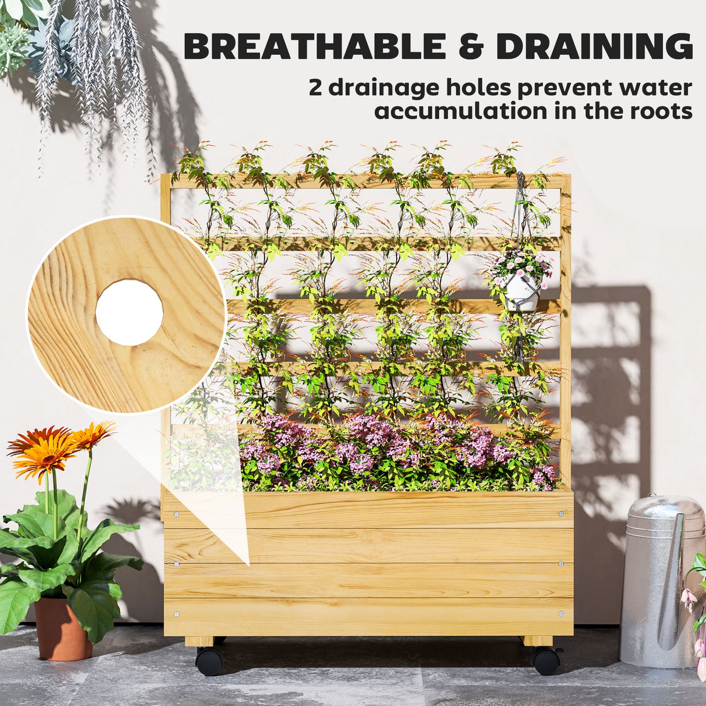 Raised Garden Bed with Trellis and Wheels