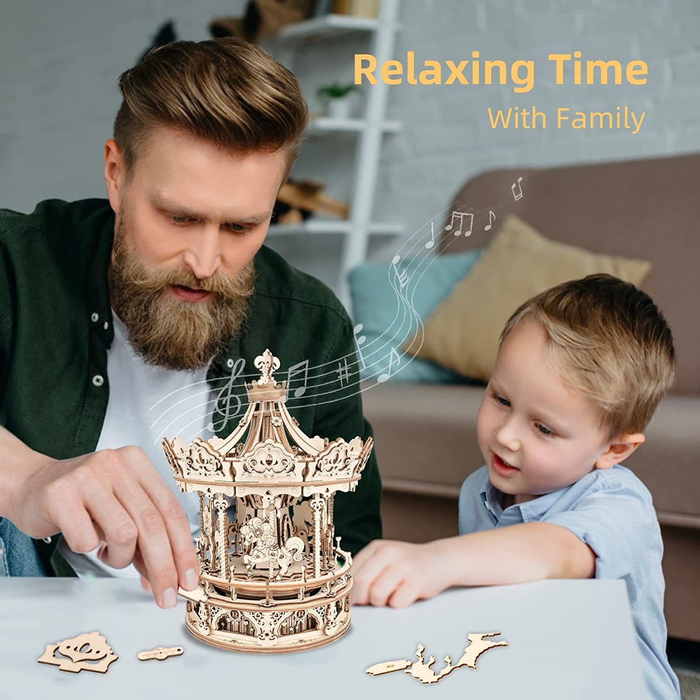 Robotime Rokr 3D Wooden Music Box Puzzle Kits Rotating
