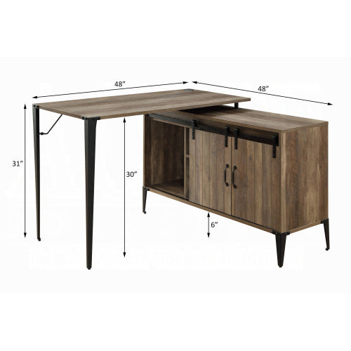 Rustic Oak Writing Desk With Sliding Barn Door