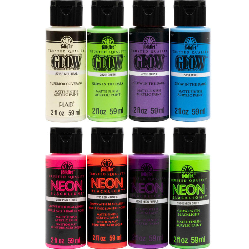 NEON & GLOW DARK 8 PC SET 2 OZ FOLKART