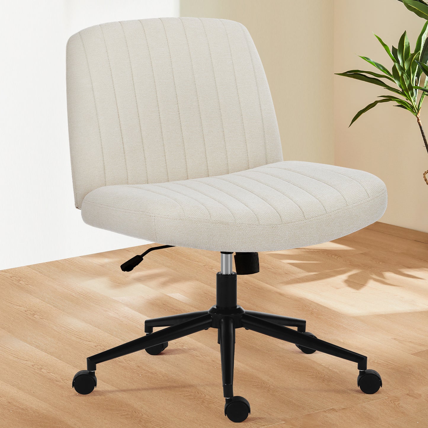 Armless Swivel Fabric Height Adjustable Wide Seat