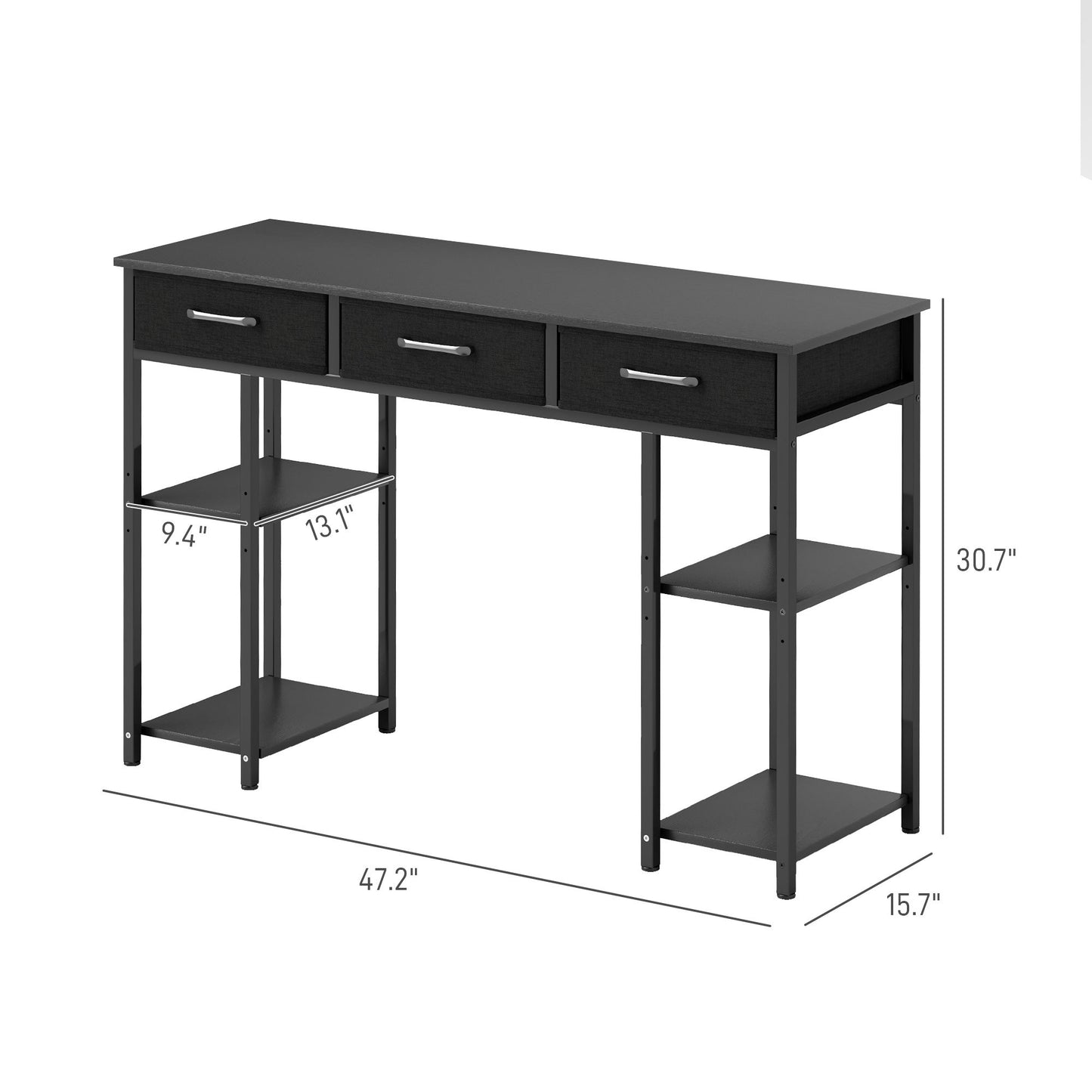 Desk With Adjustable Shelves, Black