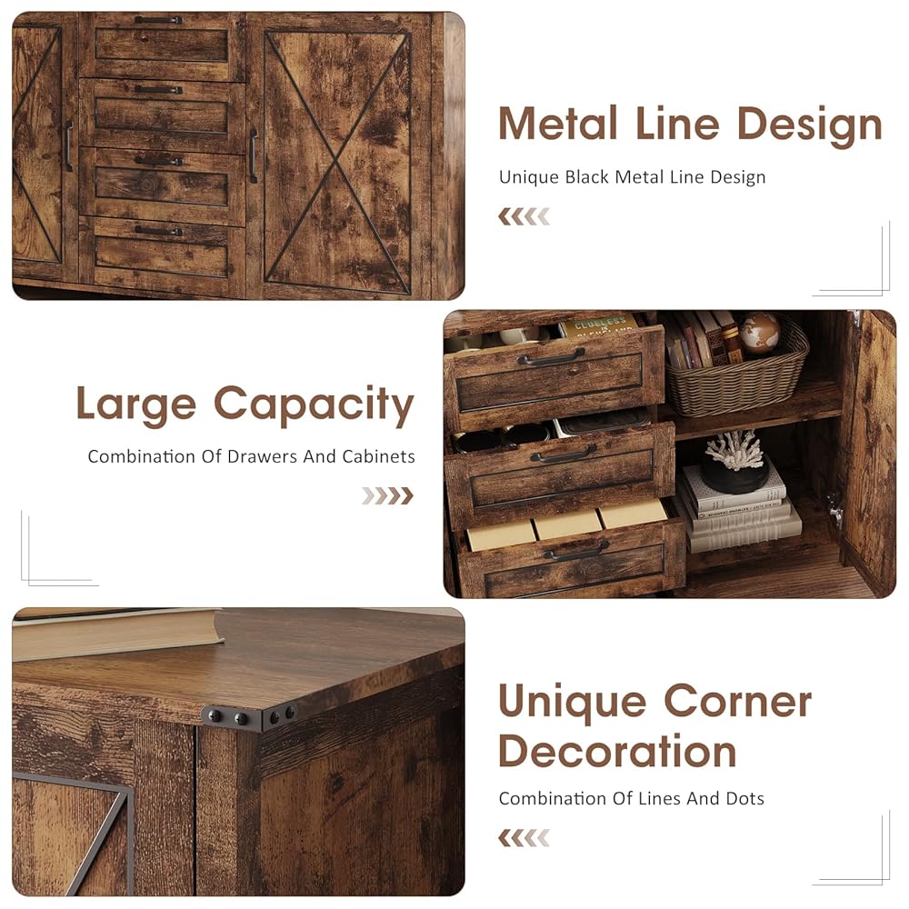 Buffet Cabinet, Sideboard Cabinet With 2 Doors And 4 Drawers,