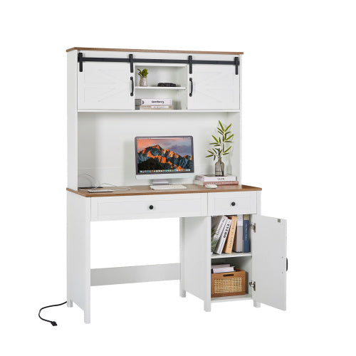 Farmhouse Style Office Desk With Charging Station