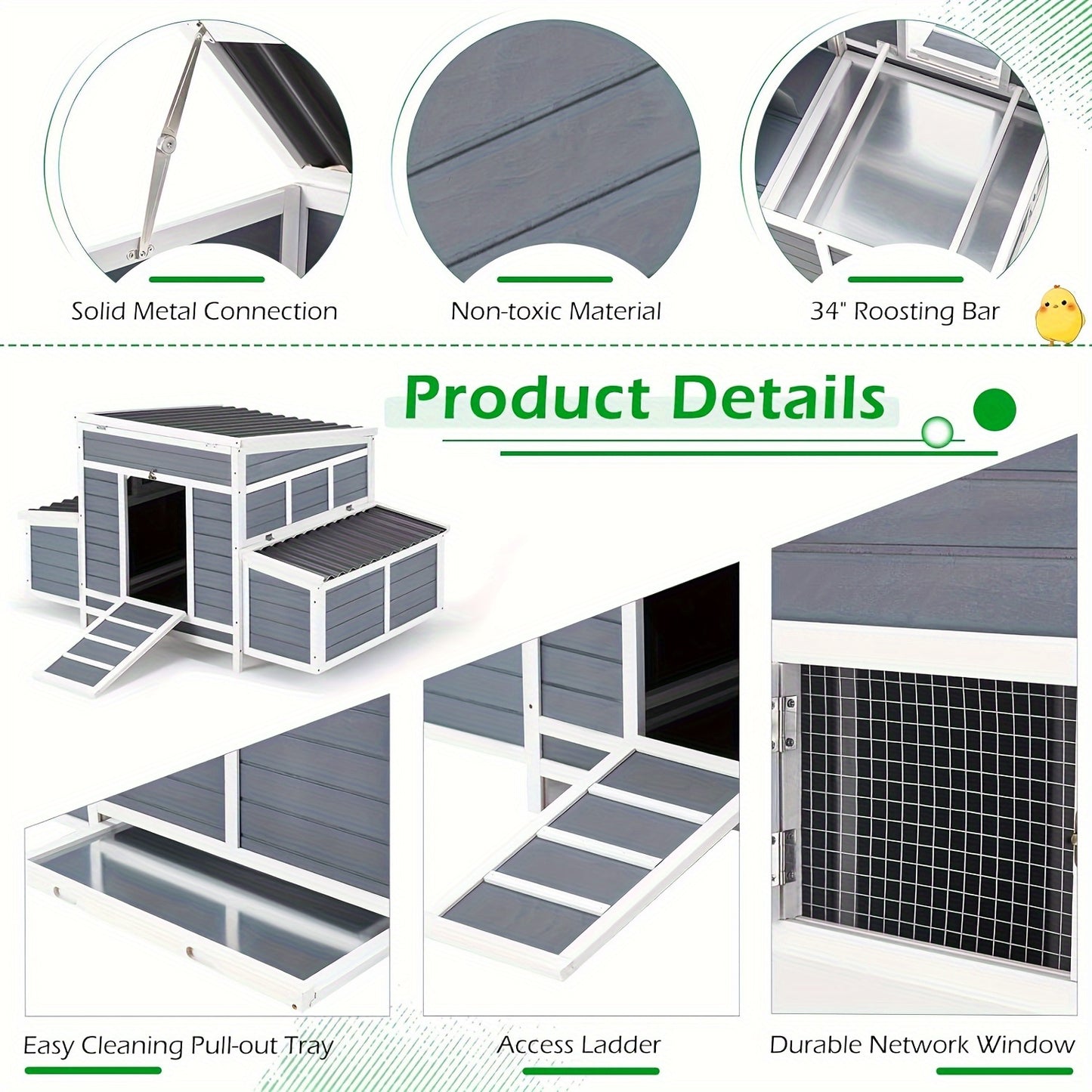 Wooden Chicken Coop 56" Wooden Chicken Coop with Nesting Box