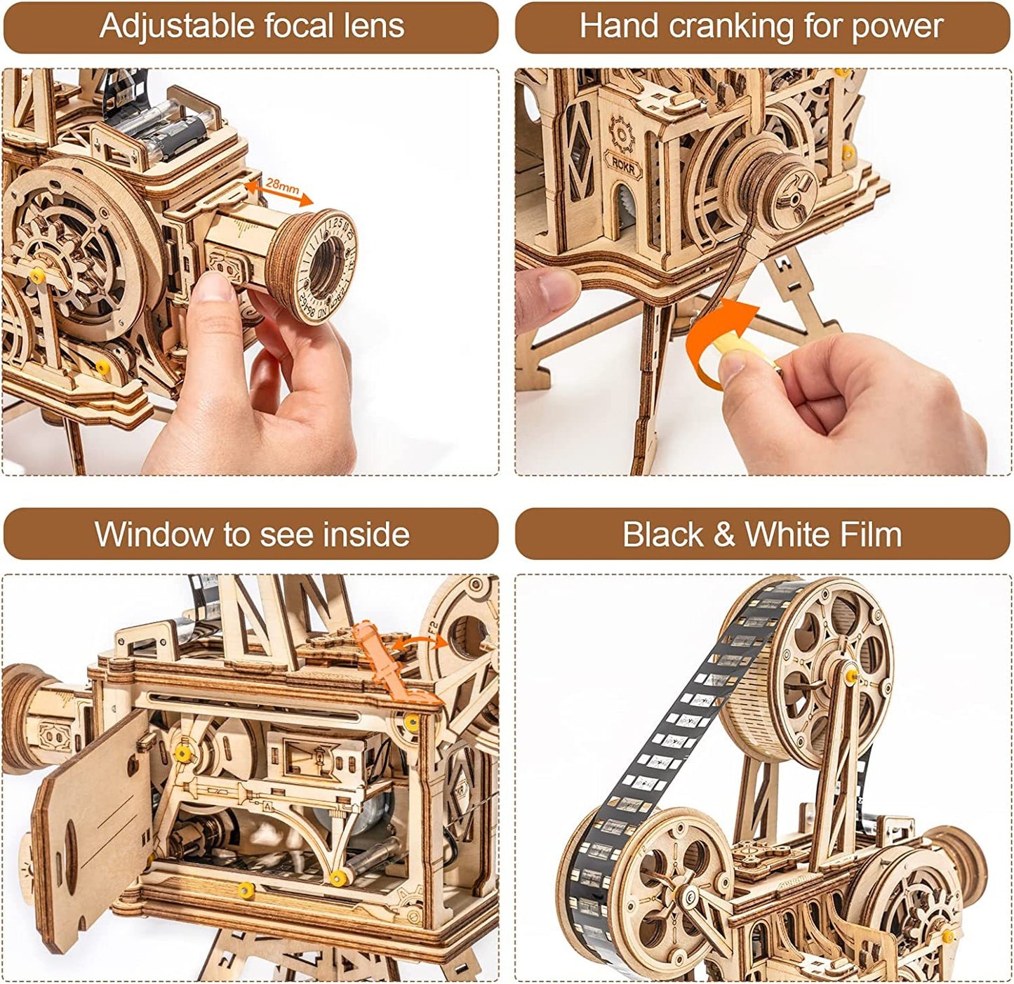 ROKR 3D Wooden Puzzles Vitascope Mechanical Building Kits Movie Projector
