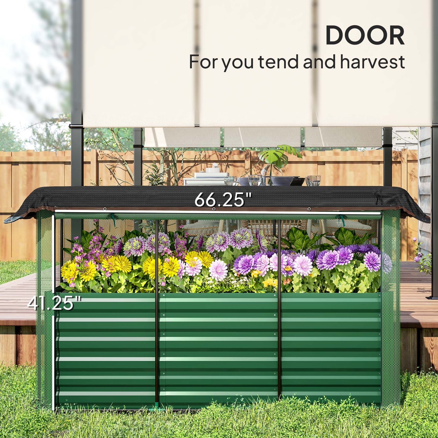 Galvanized Steel Planter Box with Crop Cage and Shade Cloth