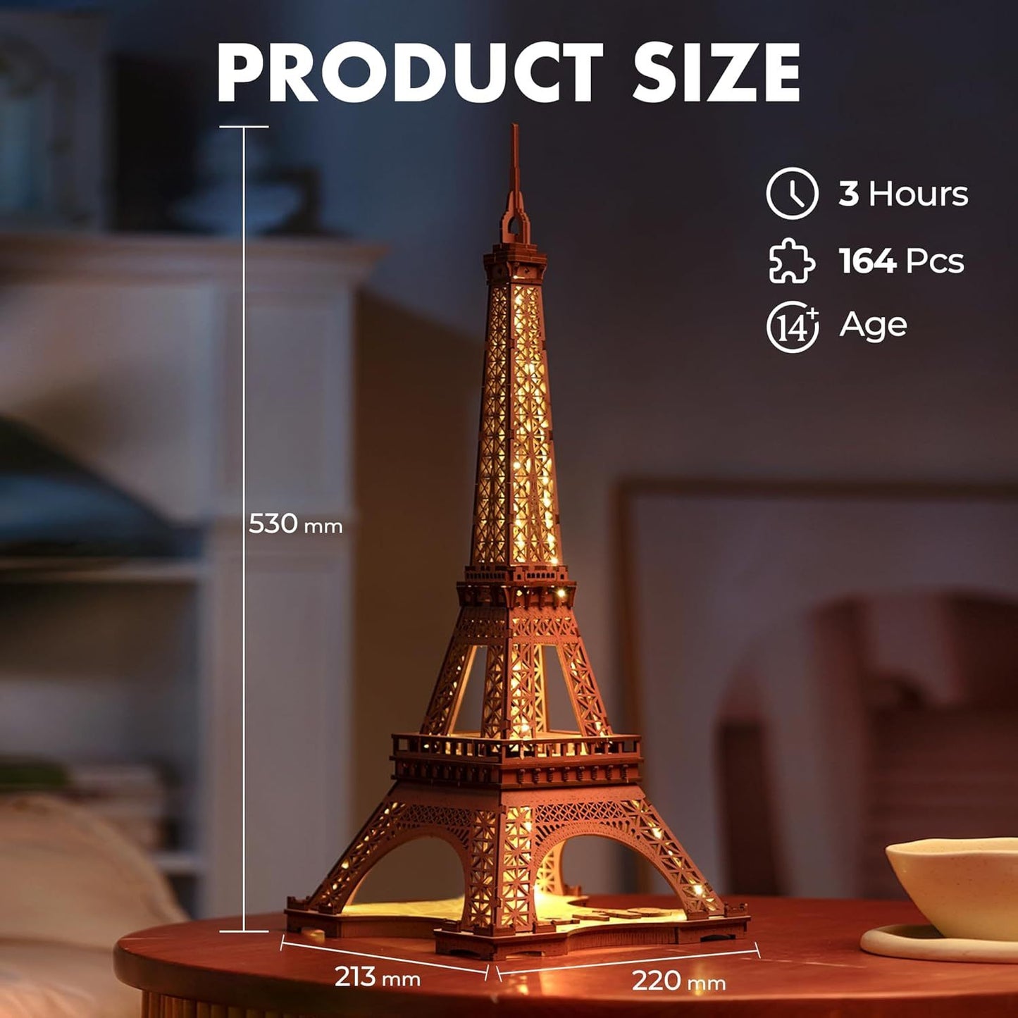 Eiffel Tower Large Wooden Puzzle With 4 Light Shows STEM Kit