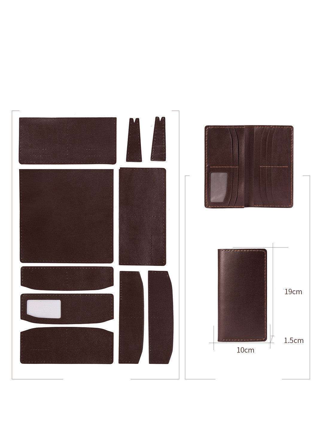 Cowhide Leather Sewing Kit Men's Long Wallet