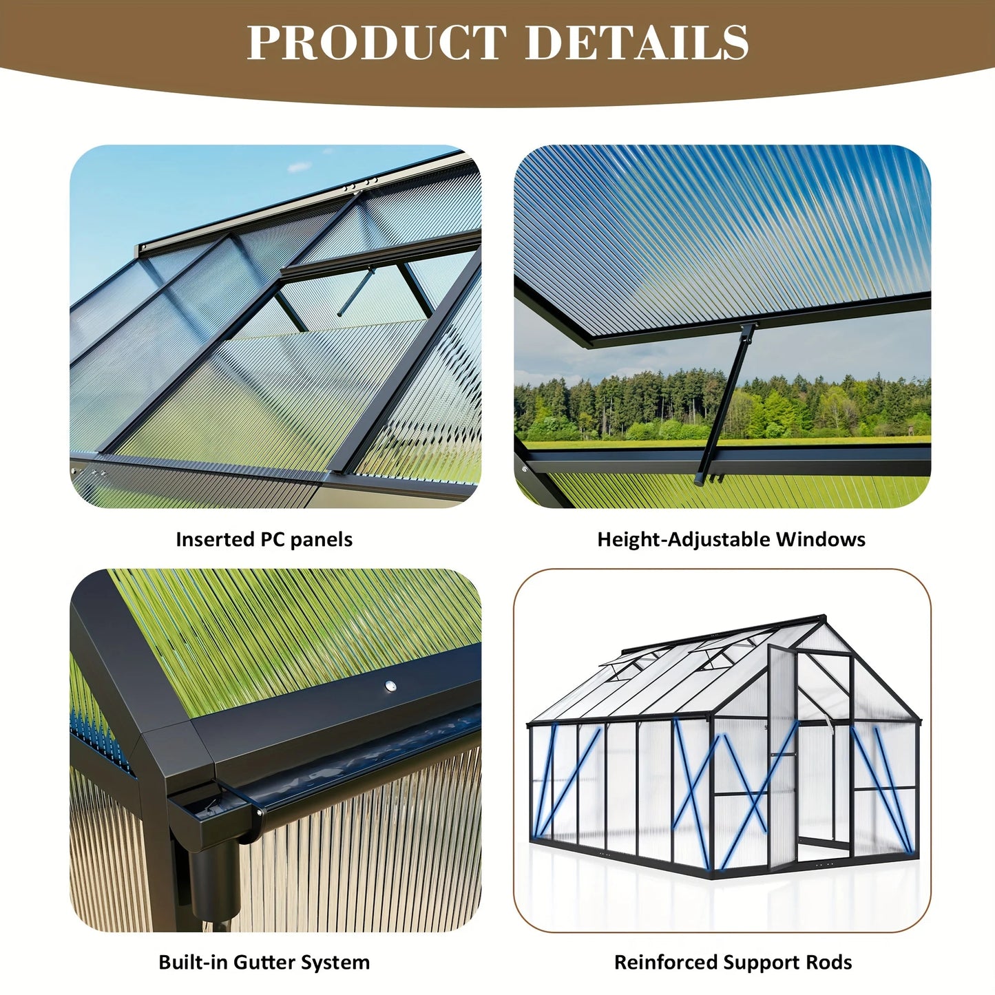 4x6~10x18FT Multi-Size Polycarbonate Greenhouse