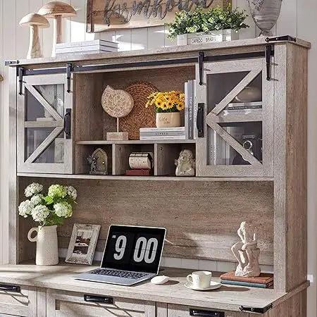 42" Farmhouse Desk Hutch with Sliding Barn Door