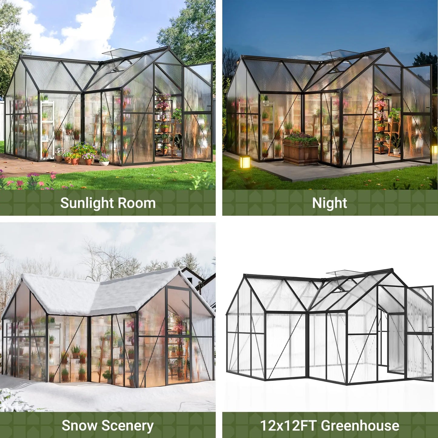 T-Shape 12x12FT Polycarbonate Greenhouse