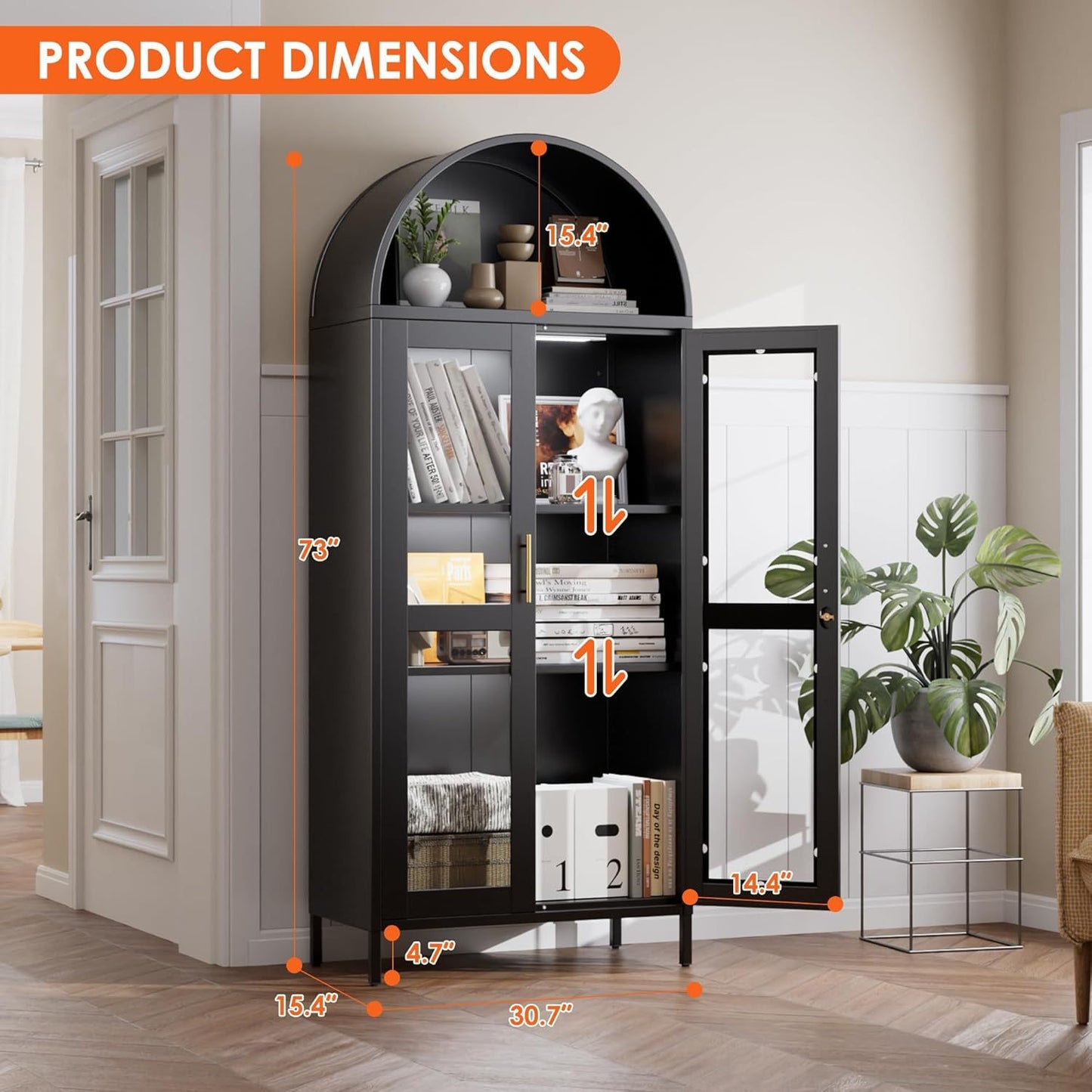 Metal Arched Cabinet With LED Strips