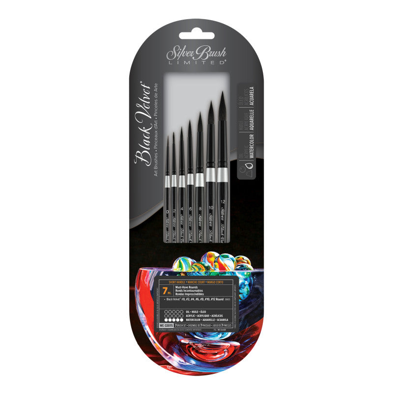 BLACK VELVET MUST HAVE ROUNDS 7CT SHORT HANDLE PAINT BRUSH SET
