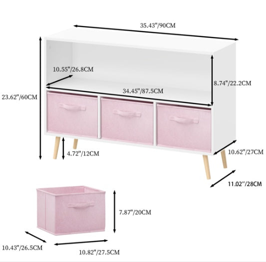 Children's Bookcase With Foldable Fabric Drawers, Children's Book Display