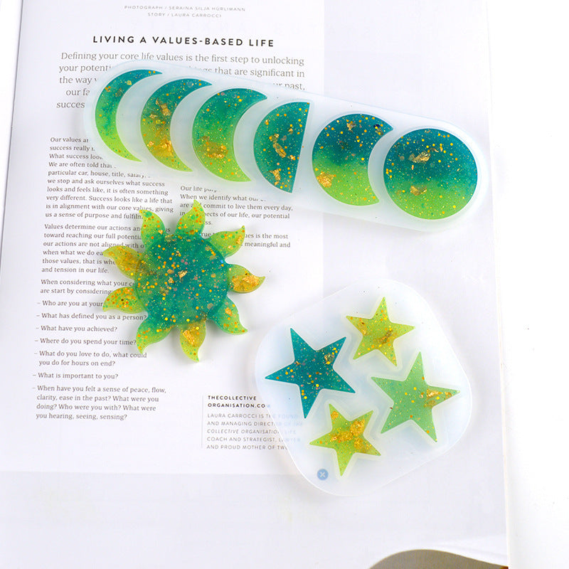 Ins Wind Star Moon Sun Lunar Eclipse Mold Diy Mirror Crystal Crystal Epoxy Silicone Resin Planet Pendant Pendant