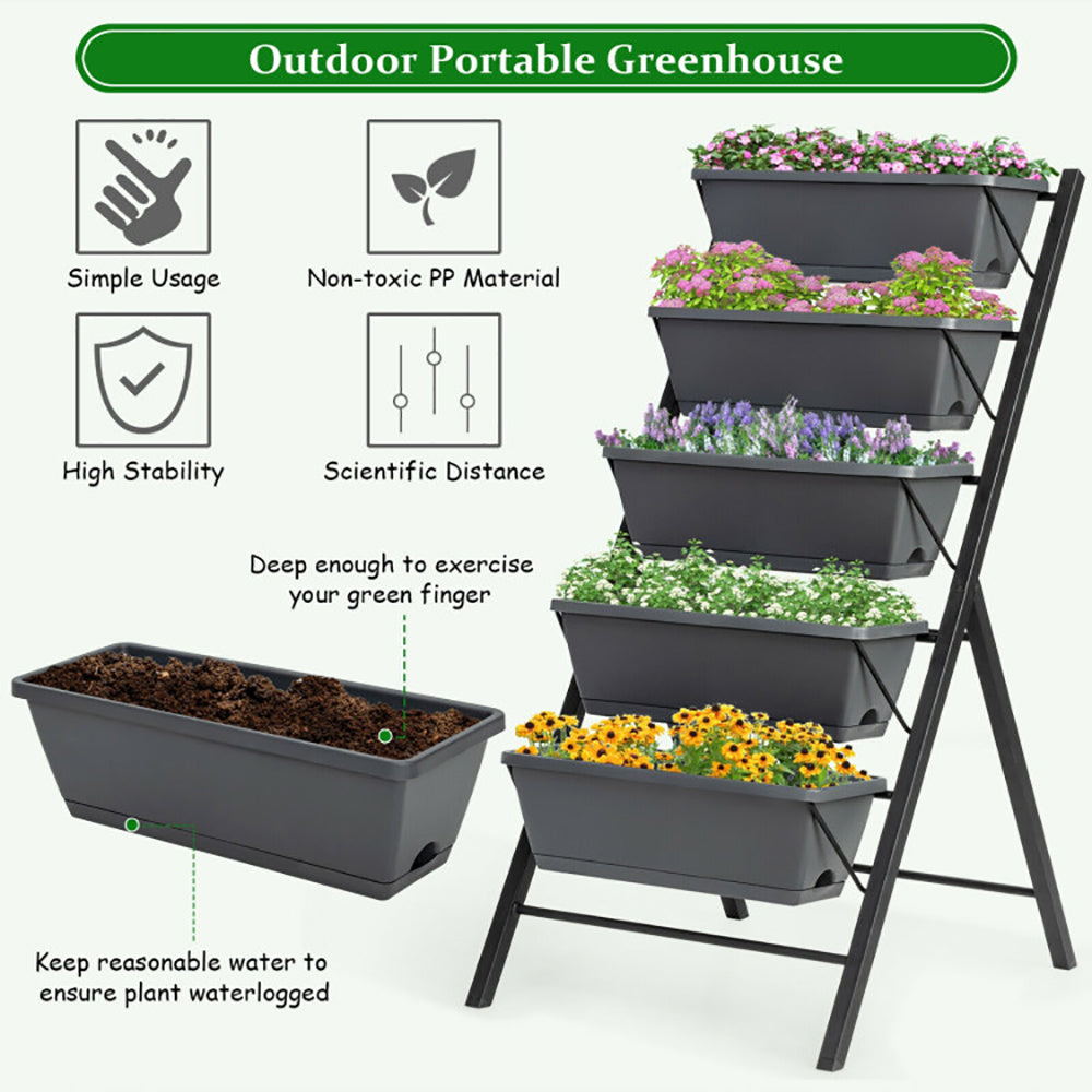 5-Tier Raised Garden Bed With Water Drainage