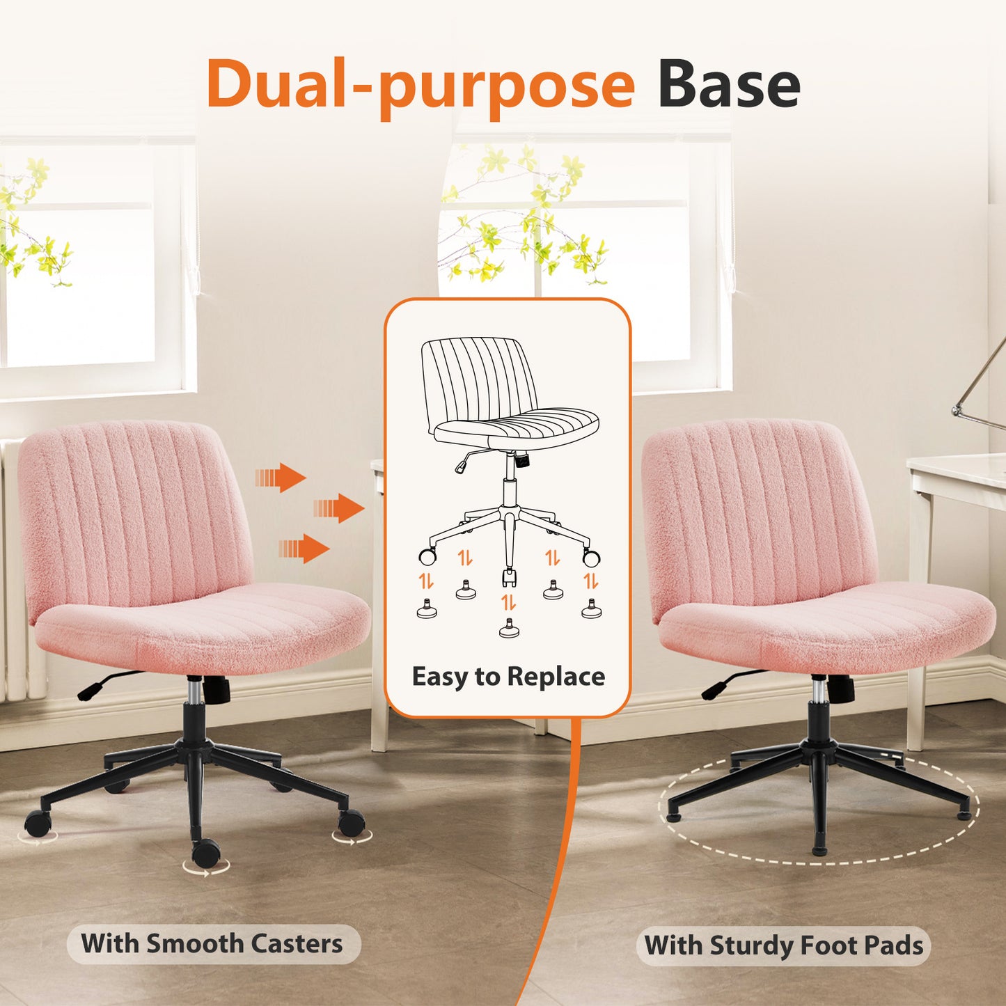 Armless Swivel Fabric Height Adjustable Wide Seat