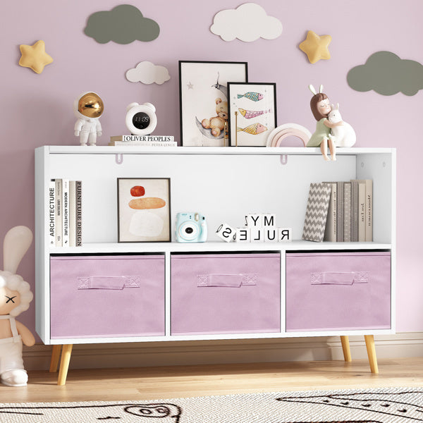 Children's Bookcase With Foldable Fabric Drawers, Children's Book Display