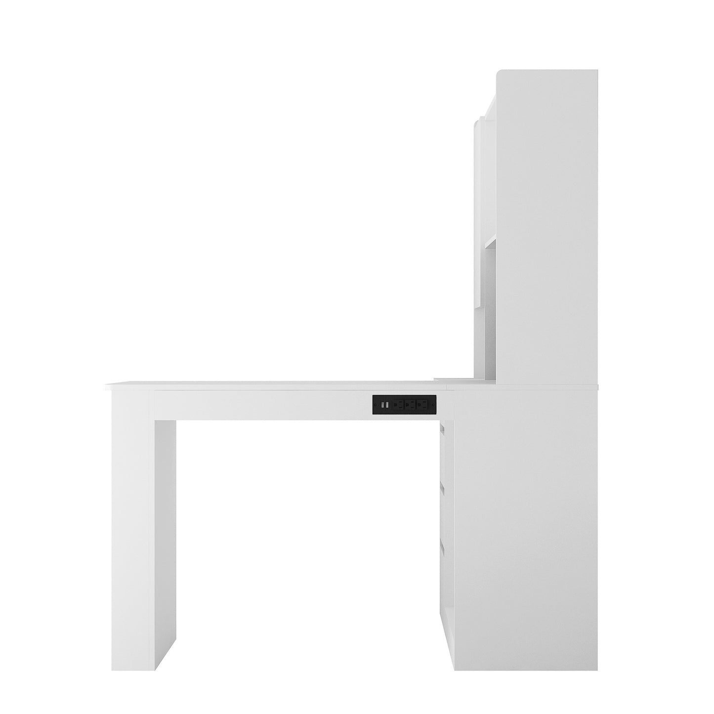 L Shaped Desk With Charger, Computer Desk With Drawers, Bookshelf, with LED Light,