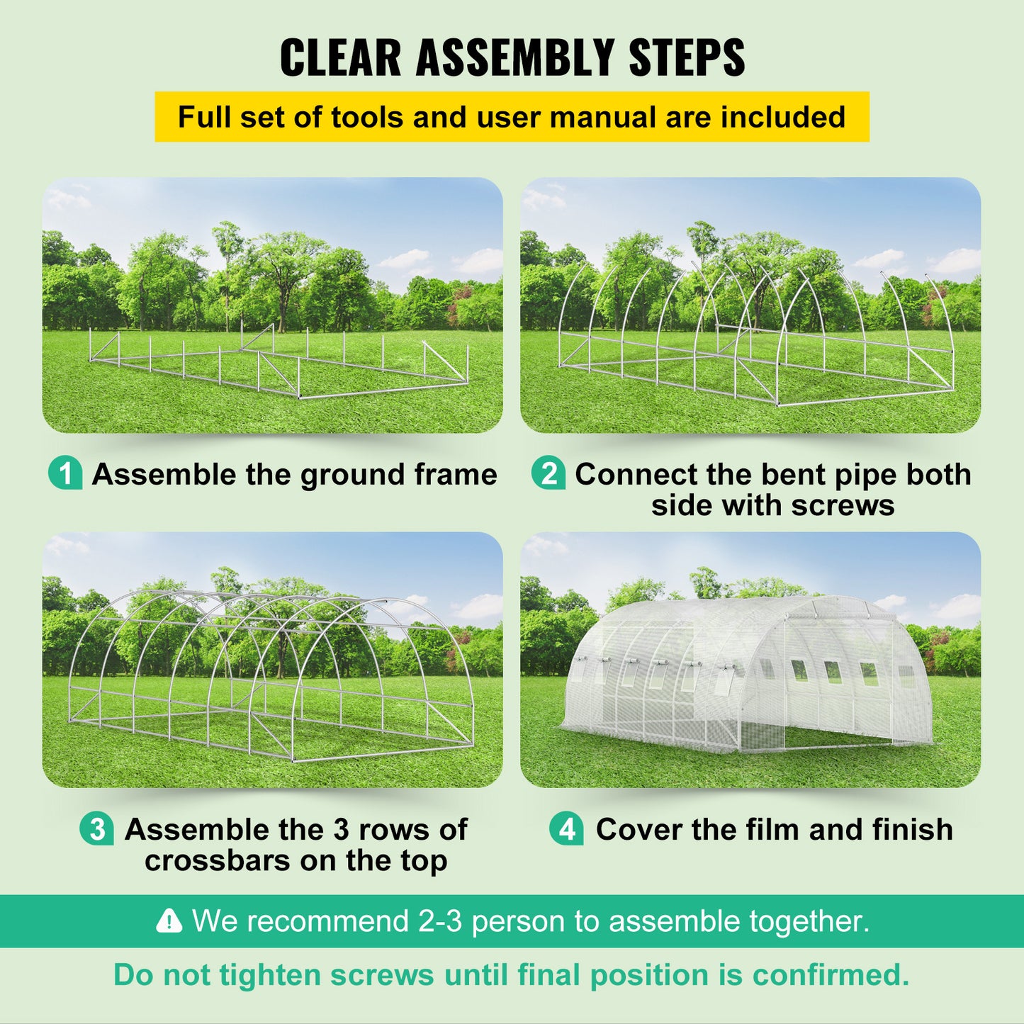 VEVOR Walk-in Tunnel Greenhouse, 20 X 10 X 7 Ft Portable Plant Hot House W Galvanized Steel Hoops, White