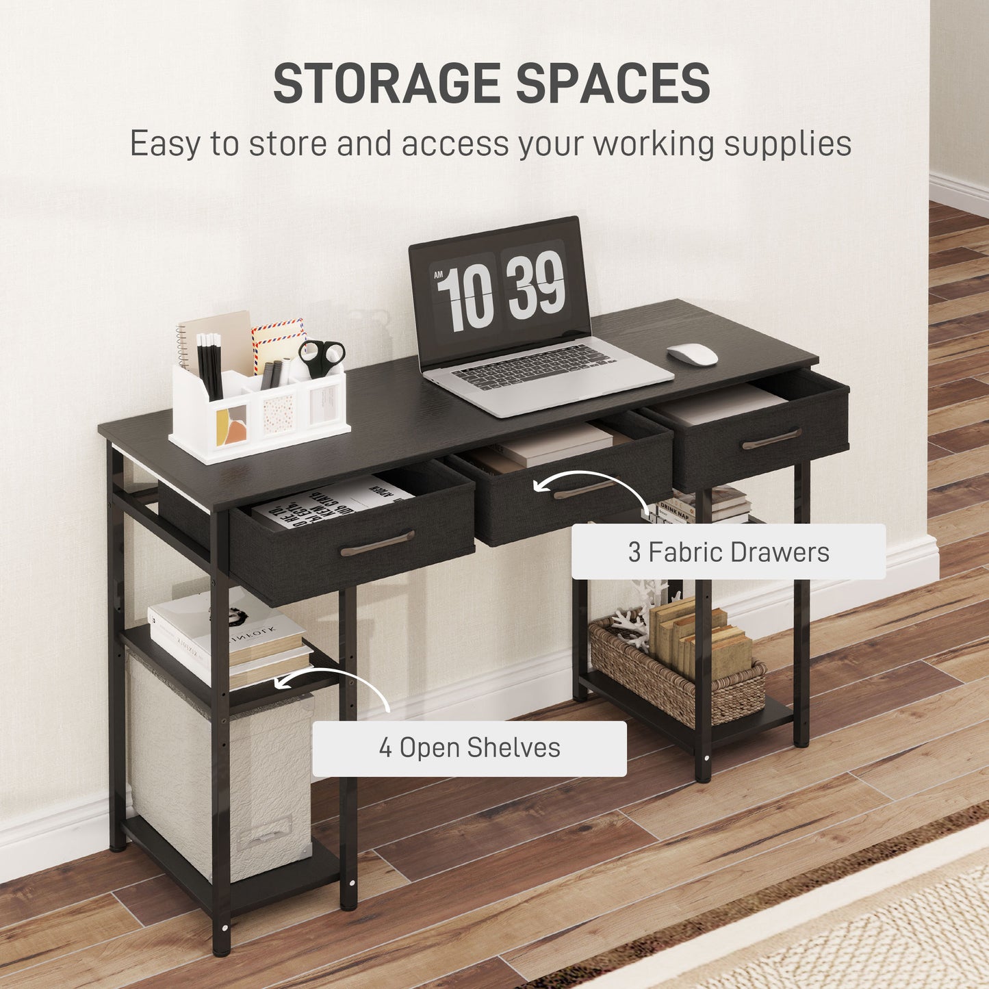 Desk With Adjustable Shelves, Black