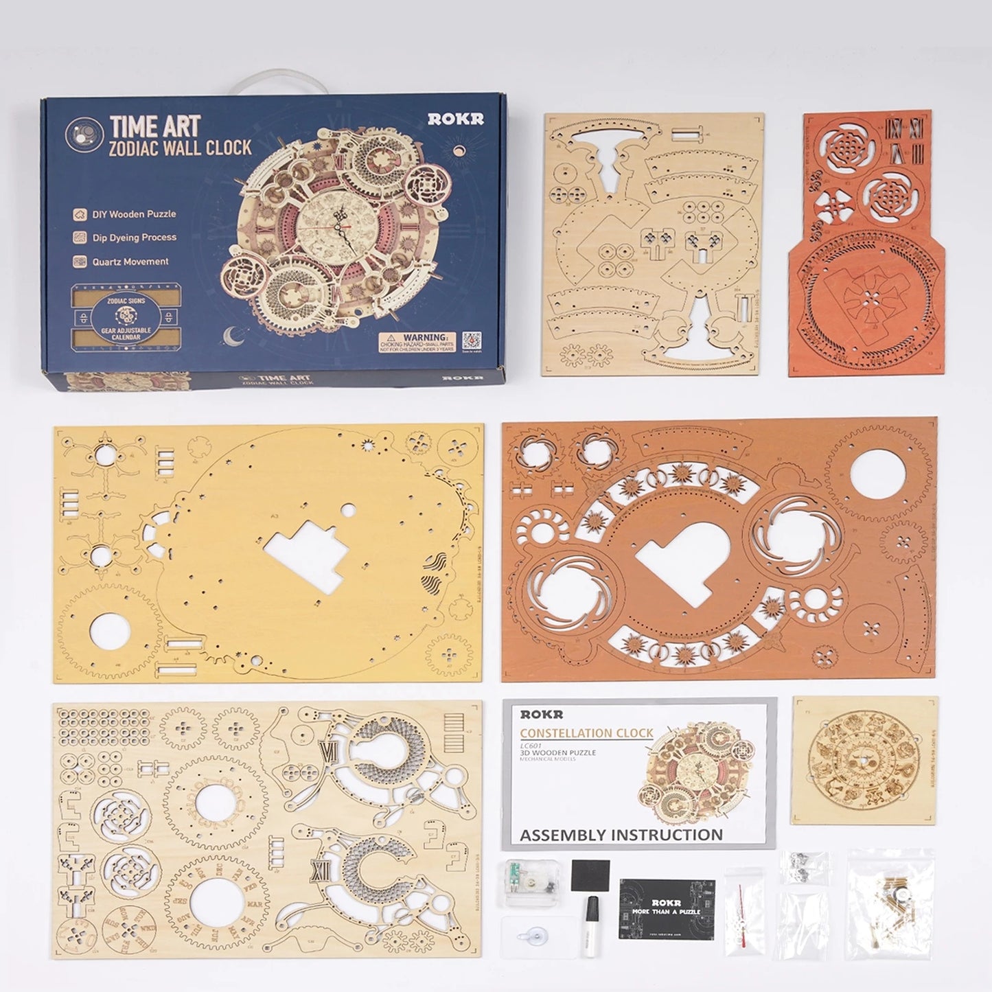 Robotime ROKR Zodiac Wall Clock 3D Wooden Puzzle
