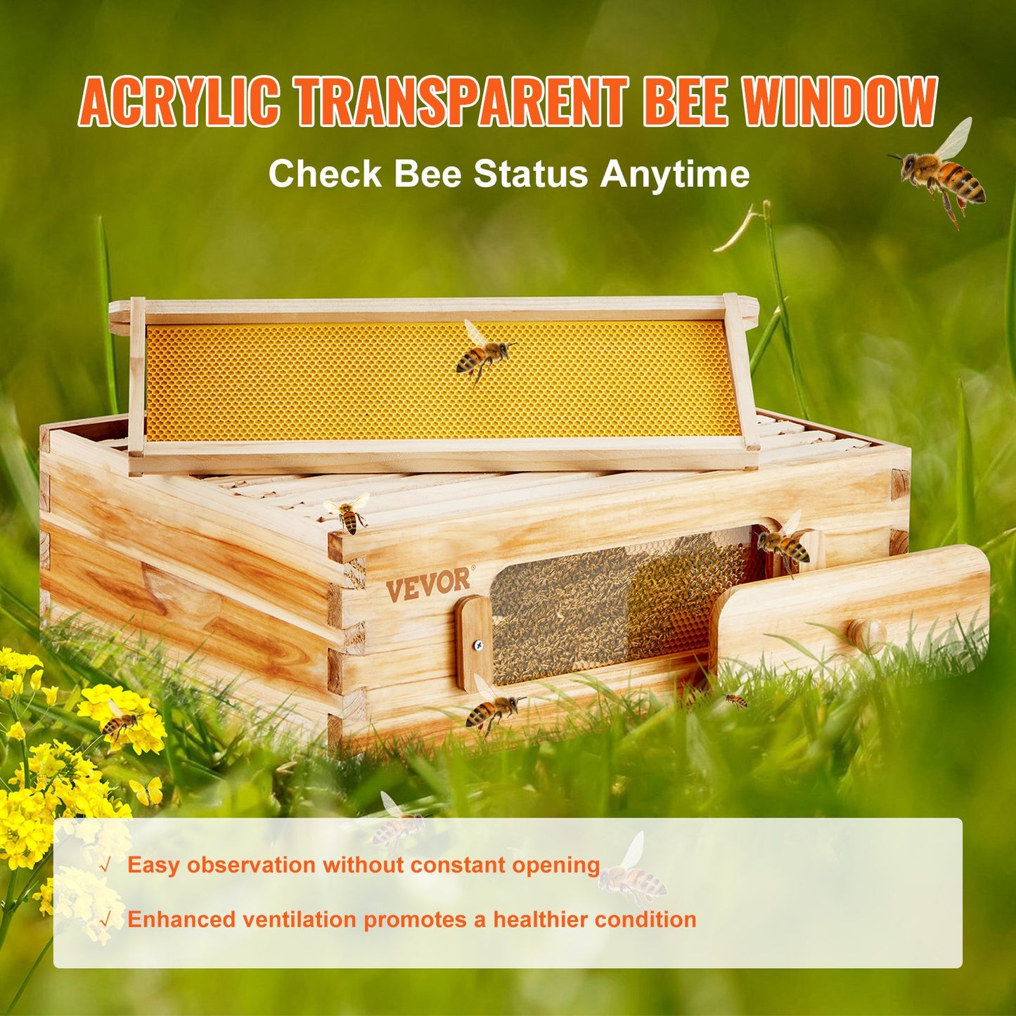 Beehive Medium Langstroth Beehive add on box with 10 Frames And Foundations to provide more space for your bees to make more honey