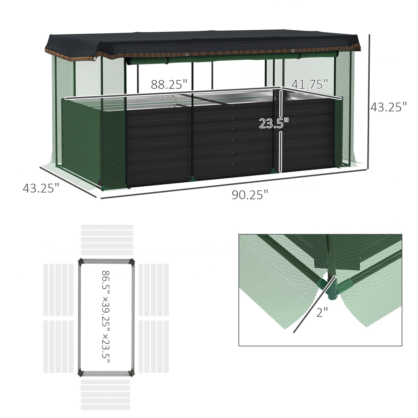 Galvanized Steel Planter Box with Crop Cage and Shade Cloth, Raised Garden Bed