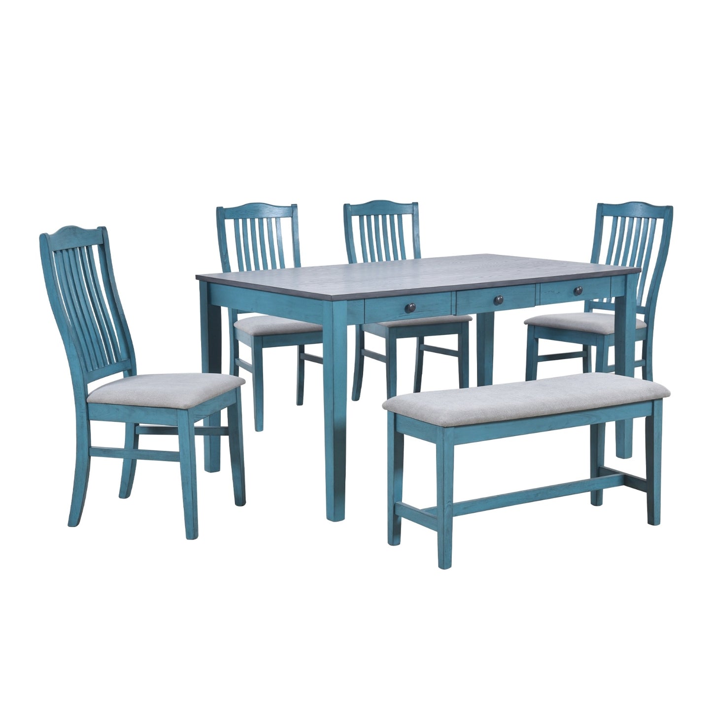 6-Piece Table Set With Drawer & Upholstered Chairs
