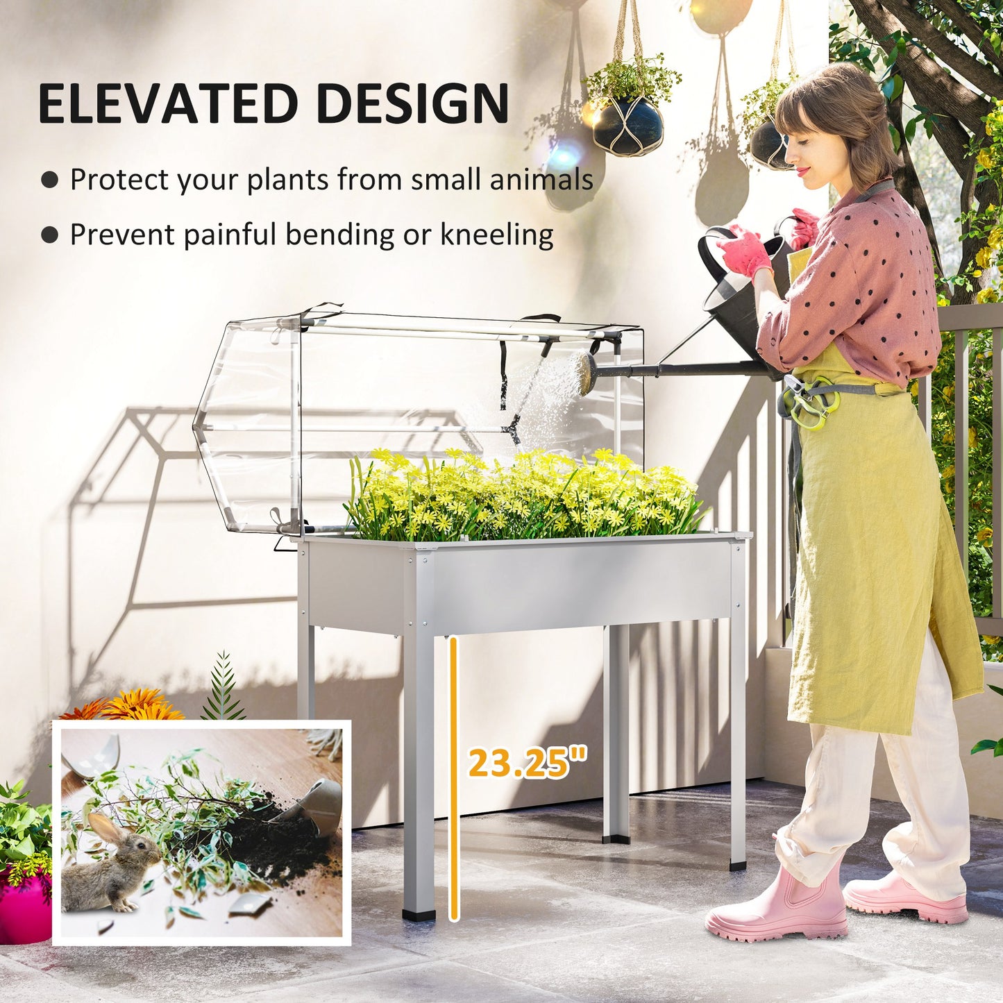 Elevated Garden Box with Greenhouse Cover