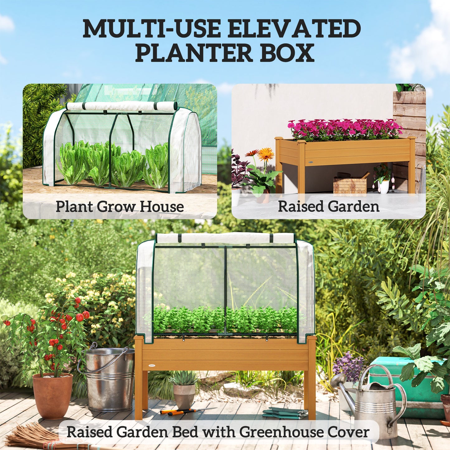 Raised Garden Bed with PE Greenhouse Cover 48 x 22 x 46 inch